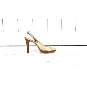 Alfani  beige gold snake embossed high heel leather sling back pumps 7.5M